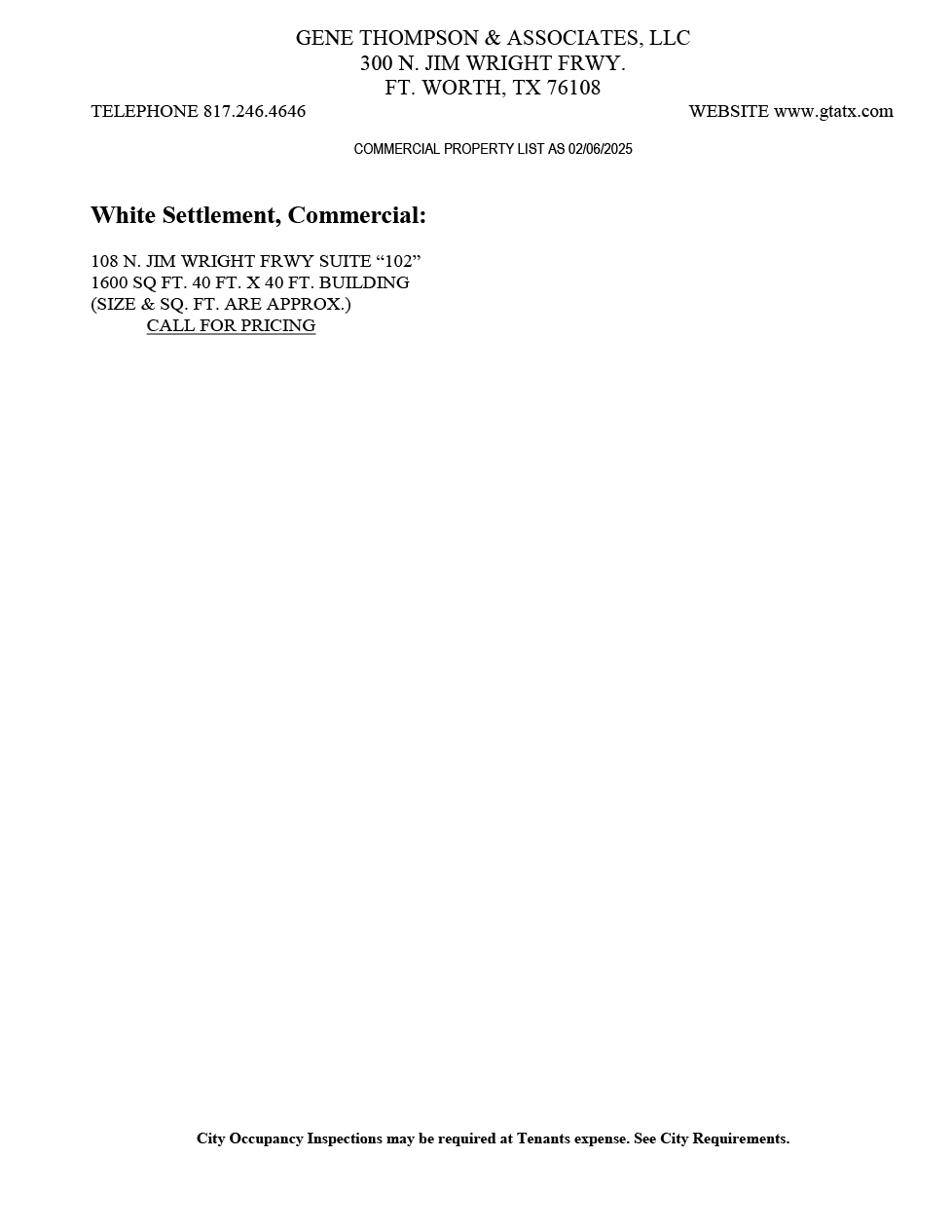 Commercial Price List 2/6/2025